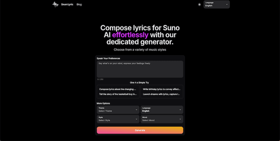 Snon AI Lyric Generator - Product Image