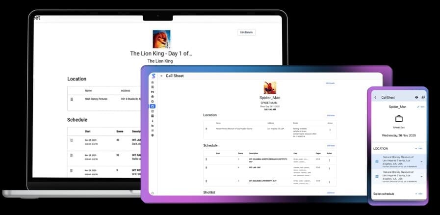AI Call Sheet Software & Smart Call Sheet Generator | Studiovity - Product Image