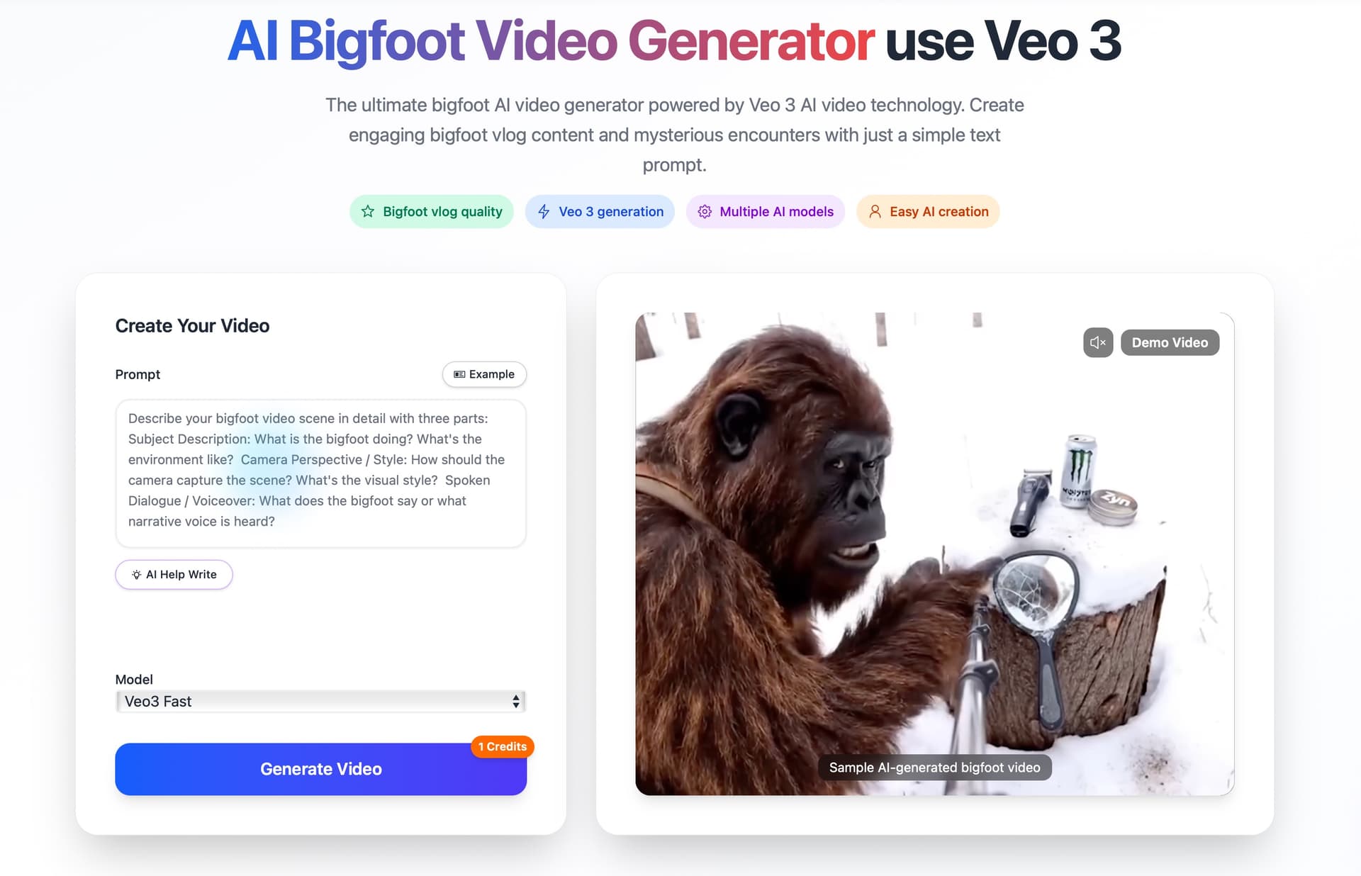 AI Bigfoot Video Generator - Product Image