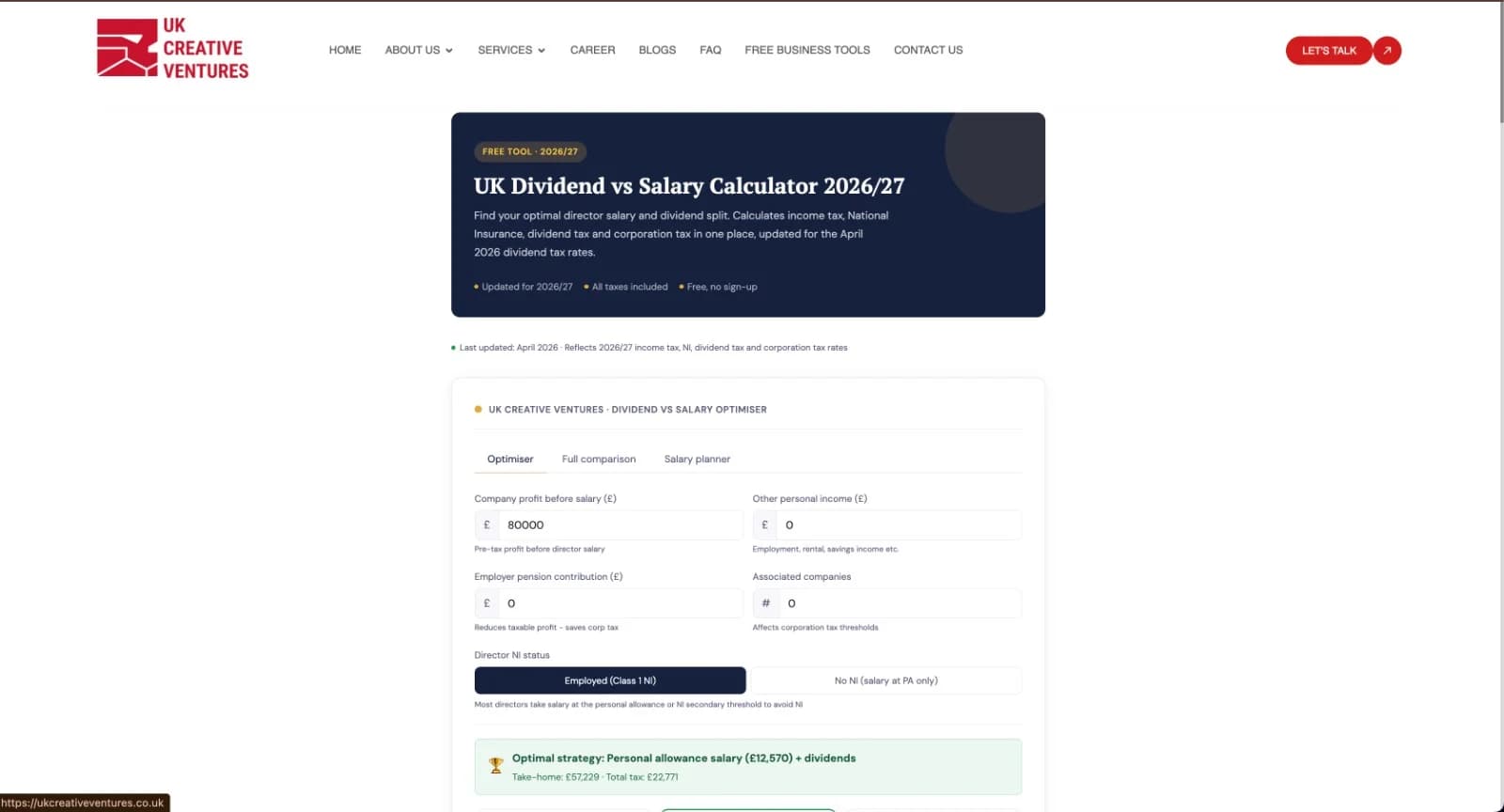 UK Dividend vs Salary Calculator - Product Image
