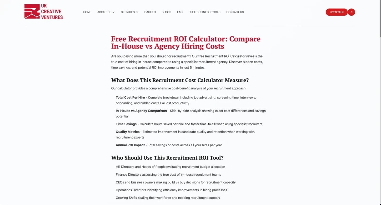 Recruitment ROI Calculator - Product Image