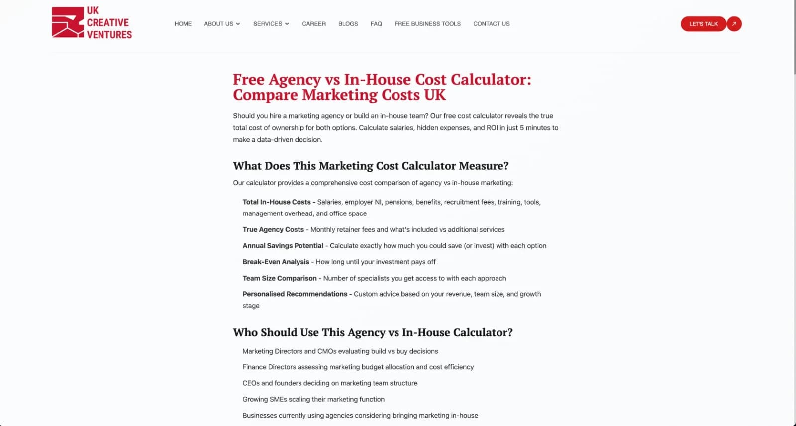 Marketing Agency vs In-House Cost Calculator - Product Image